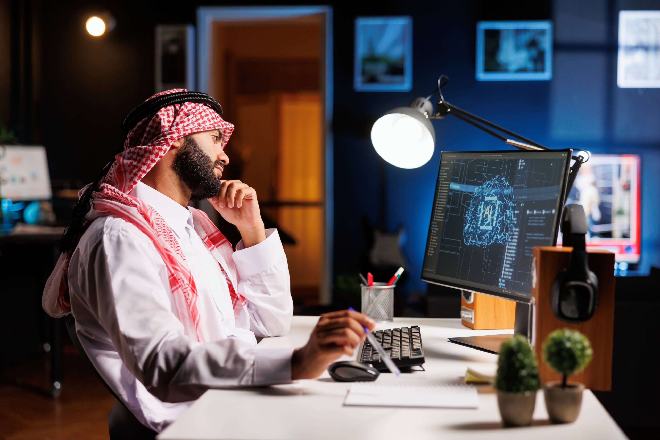 man utilizing ai his desktop computer scaled